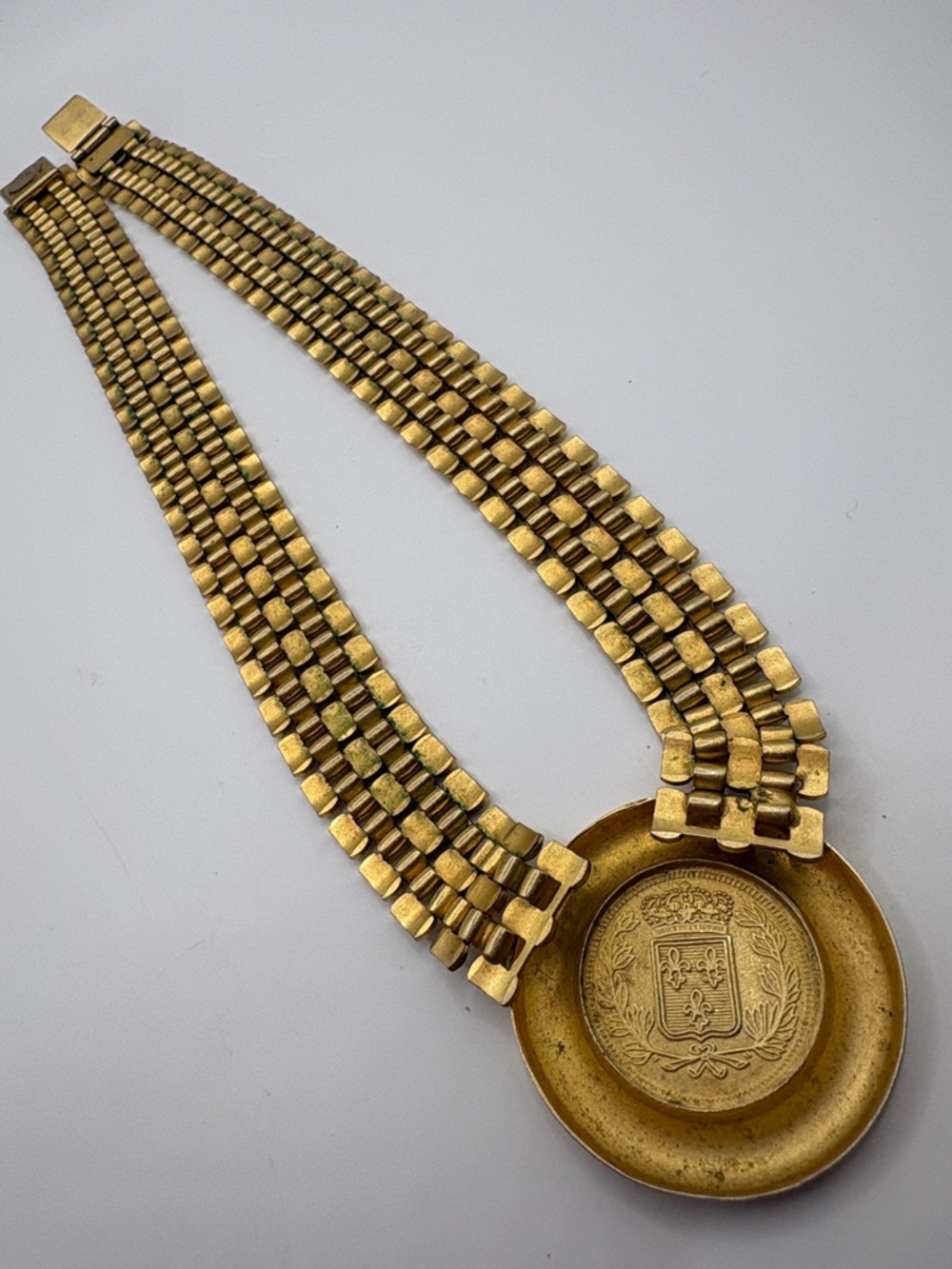 Vintage French Gold-Tone 1970’s Multi-Row Medallion Necklace by Zoom Zoom 16” - Picture 8 of 11